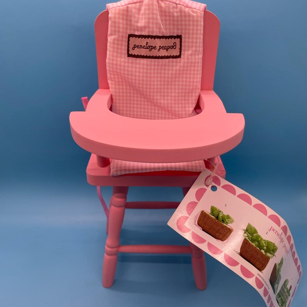 Penelope Peapod pink highchair with gingham, checked cushion brand new with tags